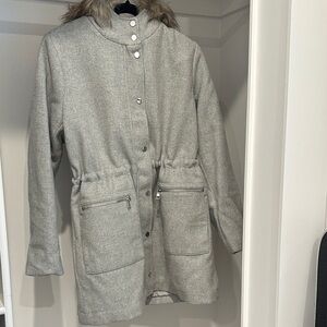 Maurices Light Gray Jacket with Removable Faux Fur Trim